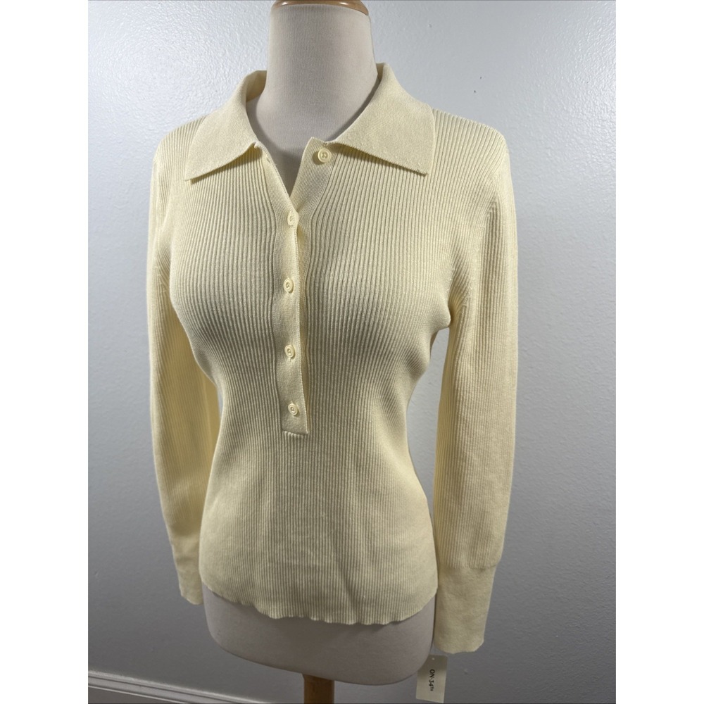 On 34th Sweater Top Womens S Ivory Ribbed Knit Minimalist French‎ Girl Y2K Basic